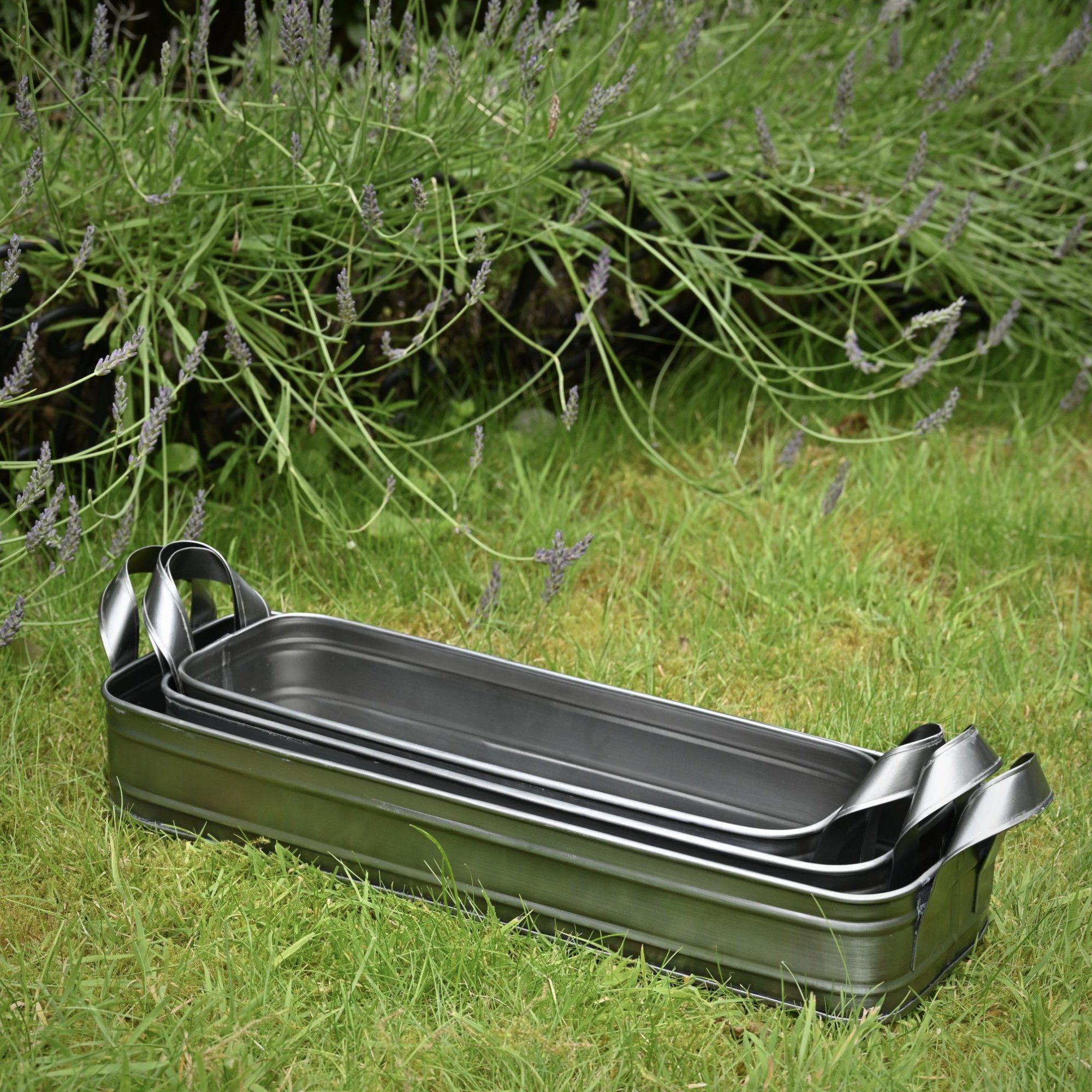 Set of 3 Oblong Metal Planters-Planters-Yester Home