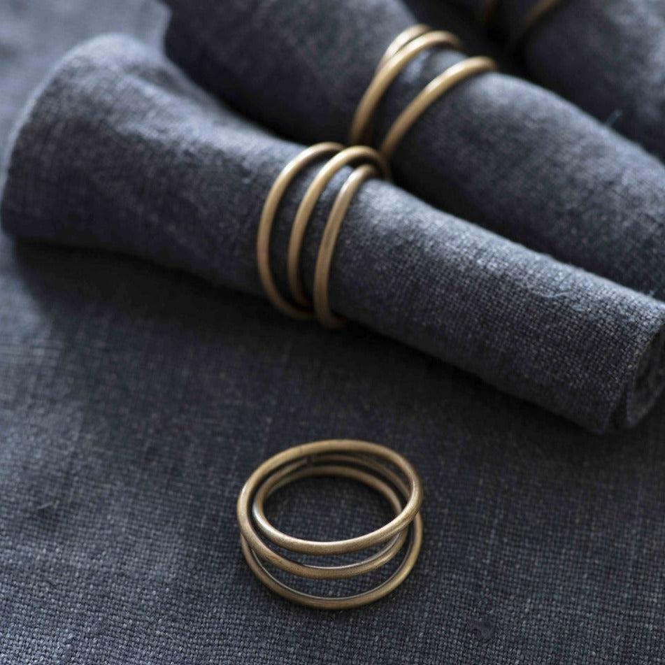 Set of 4 Brompton Napkin Rings | Antique Brass-Tableware-Yester Home