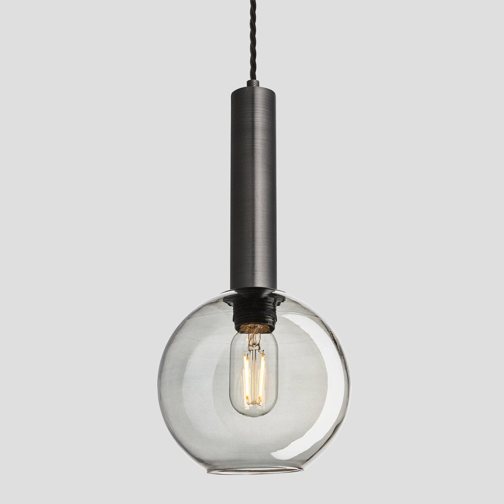 Sleek Cylinder Tinted Glass Globe Pendant Light - 7 Inch - Smoke Grey-Ceiling Lights-Yester Home