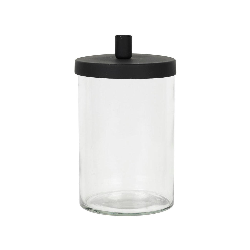Slim Glass Candle Holder With Black Lid For Tapered Candles-Candle Holders-Yester Home