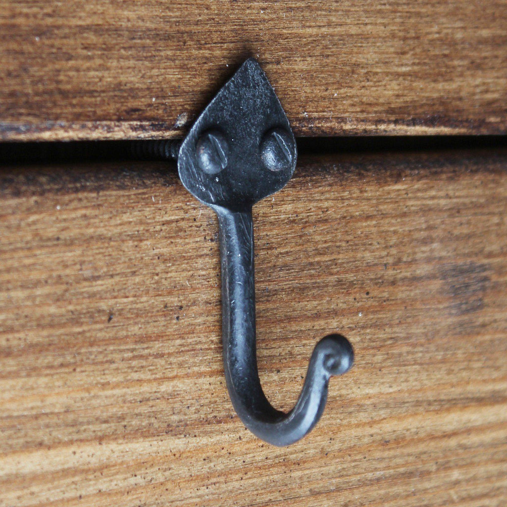Small Wrought Iron Hook | Black-Coat Hooks-Yester Home