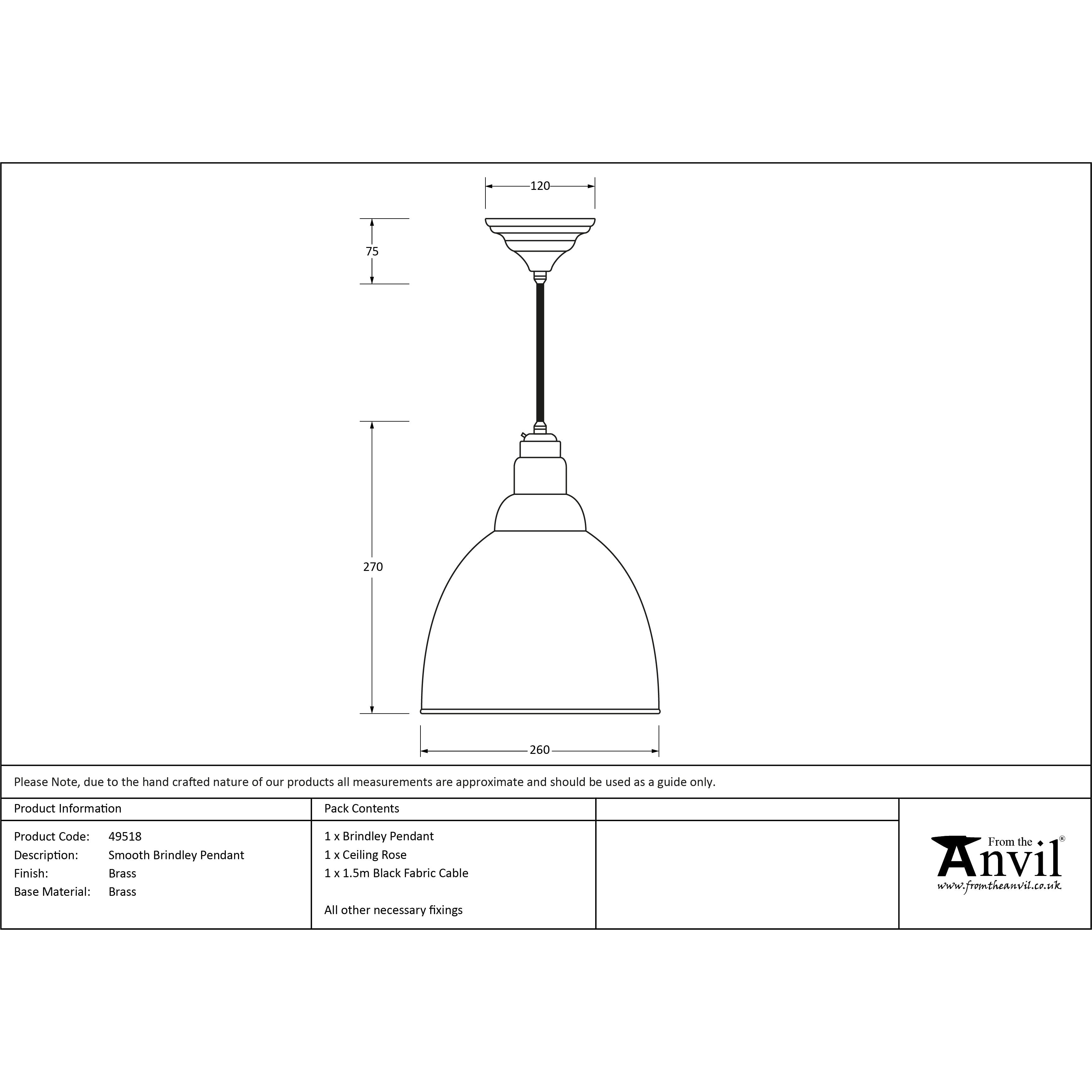 Smooth Brass Brindley Pendant | From The Anvil-Brindley-Yester Home