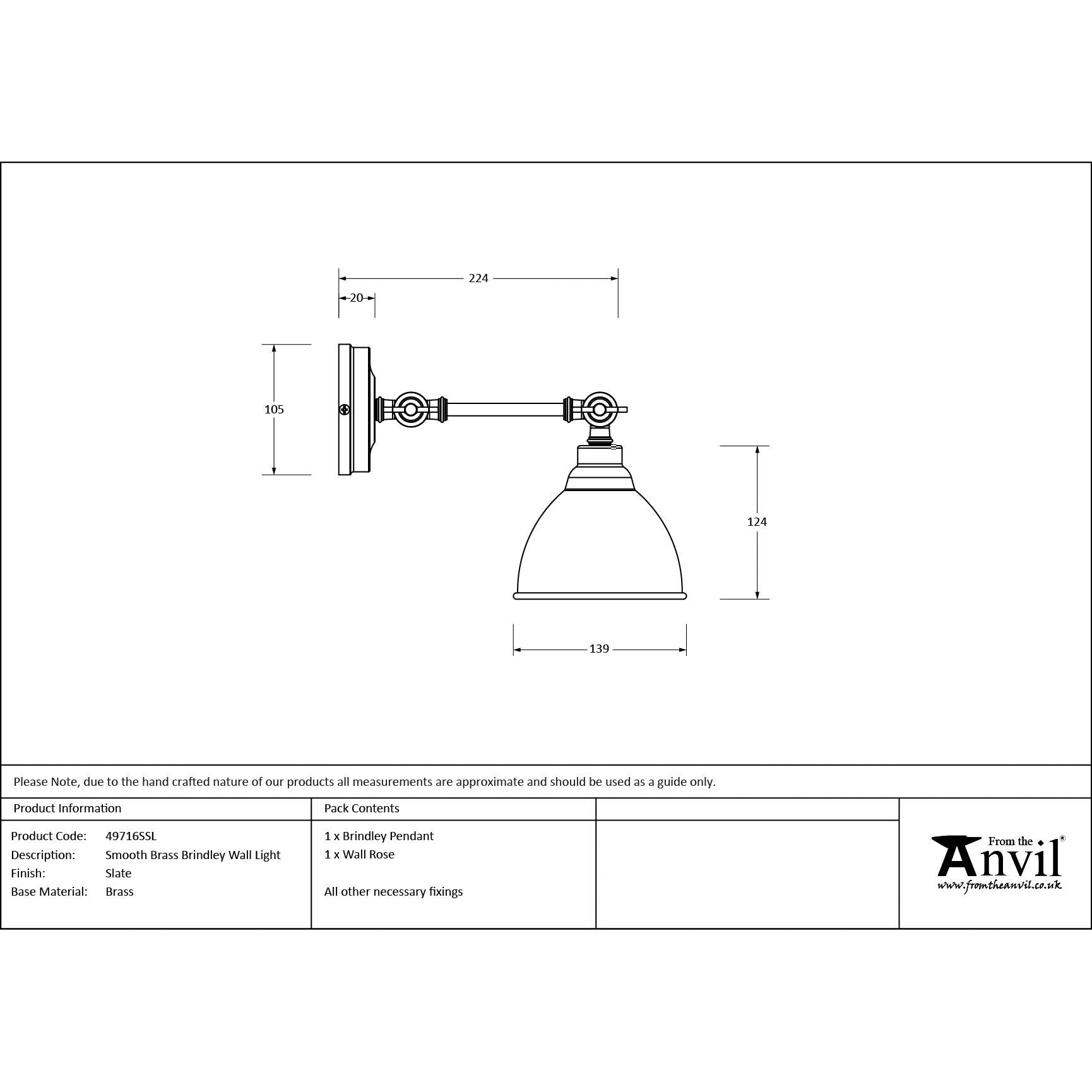 Smooth Brass Brindley Wall Light in Slate | From The Anvil - Wall Lights - From The Anvil - Yester Home