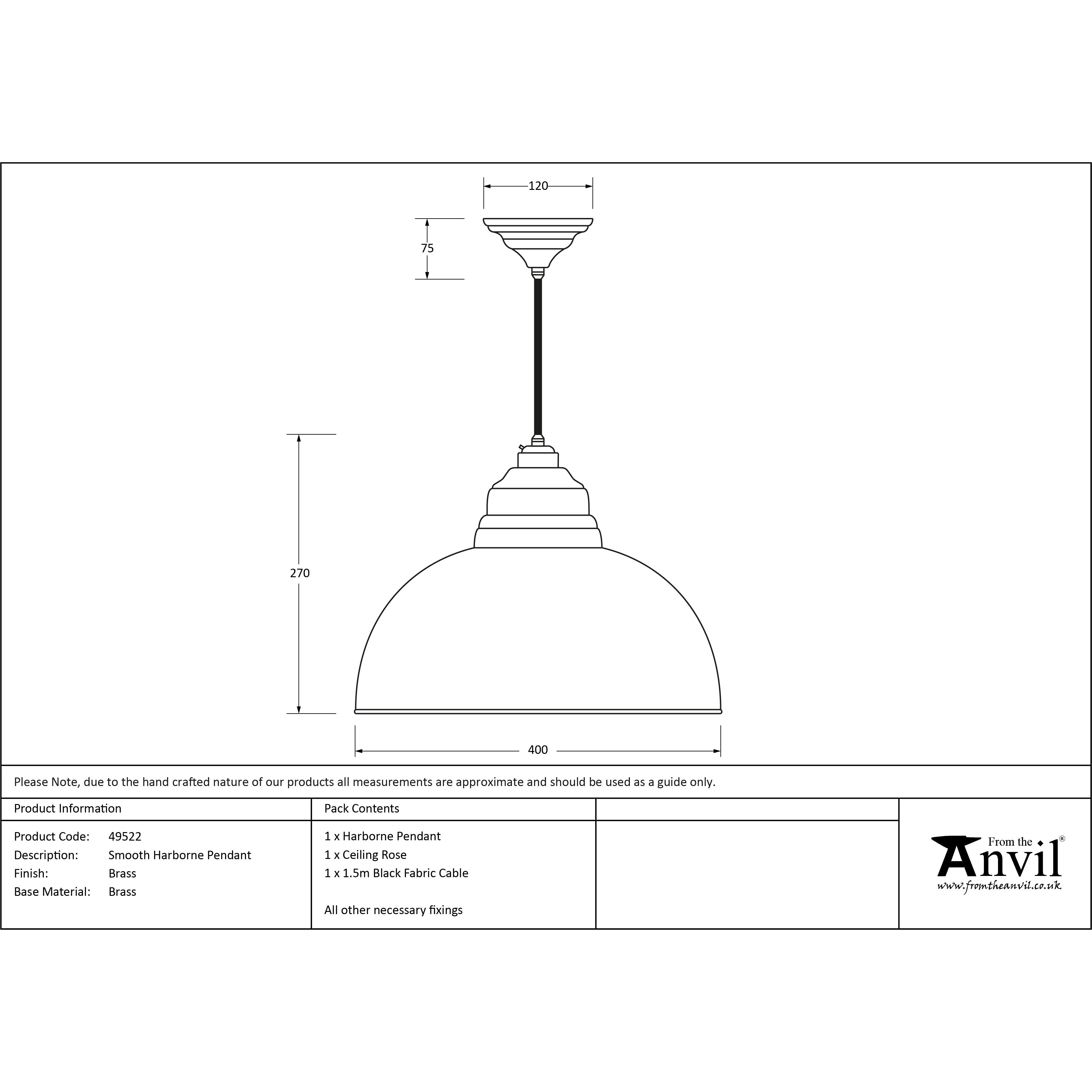Smooth Brass Harborne Pendant | From The Anvil-Harborne-Yester Home
