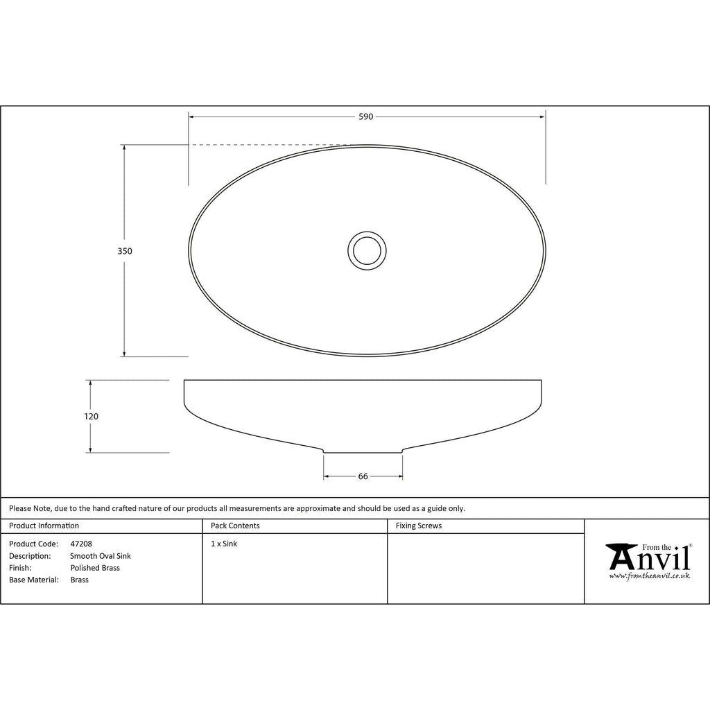 Smooth Brass Oval Sink | From The Anvil-Sinks-Yester Home