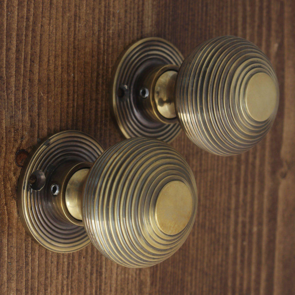 Solid Brass Beehive Mortice/Rim Door Knob Set-Door Knobs-Yester Home