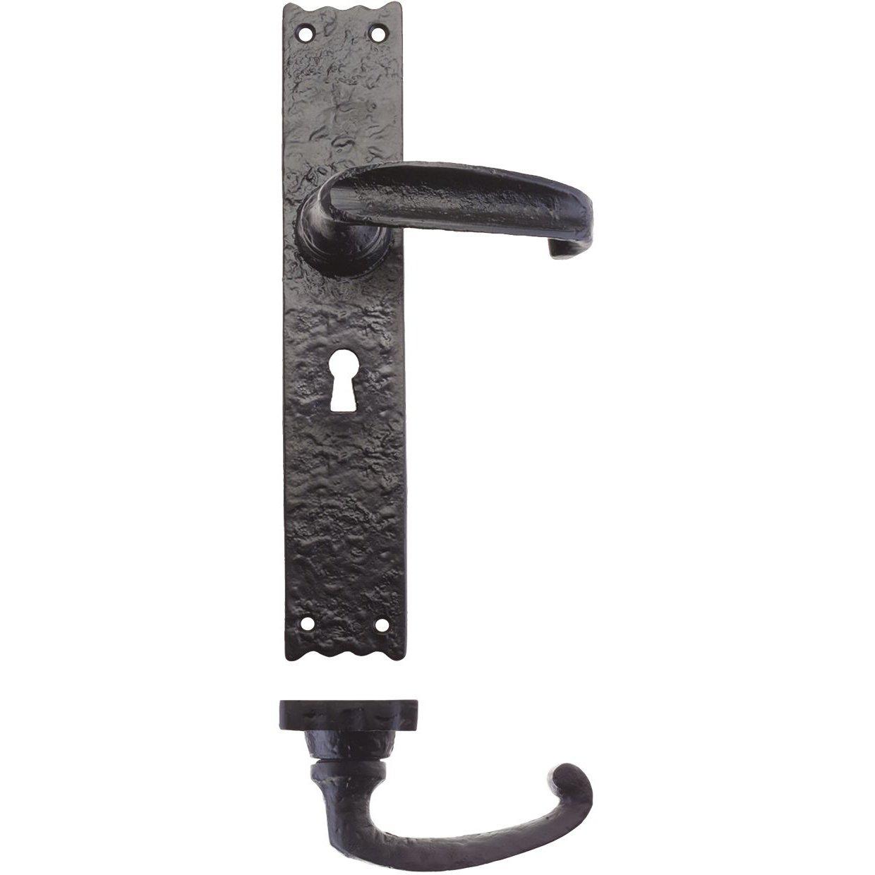 Traditional Iron Lever Door Handle On Long Backplate · 7131 ·-Lever Door Handles-Yester Home