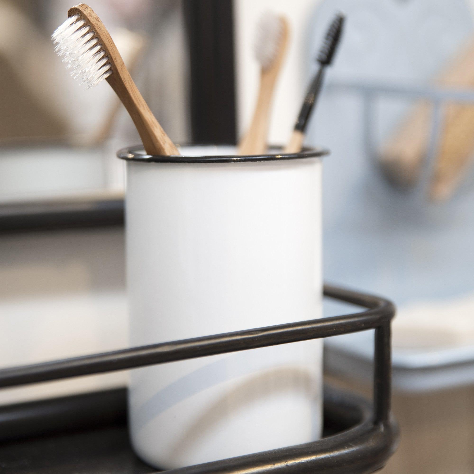 Traditional White Enamel Toothbrush Holder-Toothbrush Holders-Yester Home