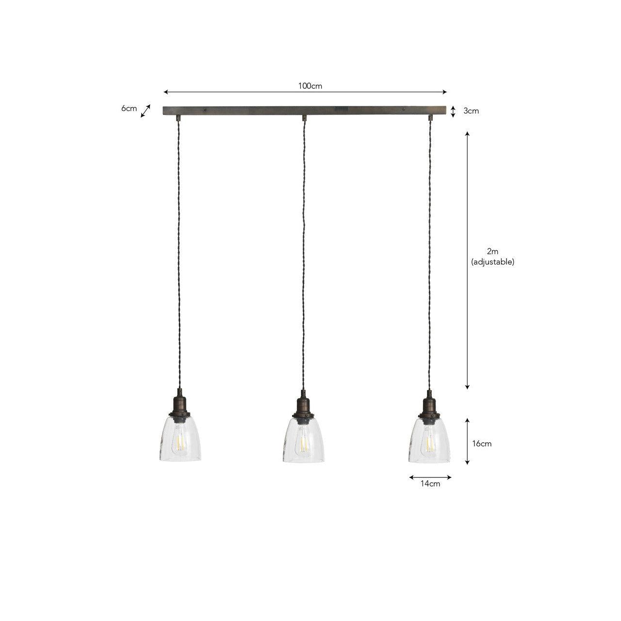 Trio of Hoxton Domed Pendant Light - Antique Bronze-Pendant & Ceiling Lights-Yester Home