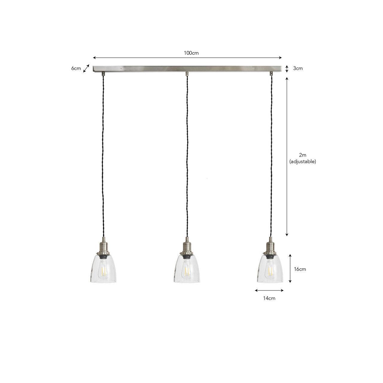 Trio of Hoxton Domed Pendant Light - Satin Nickel-Pendant & Ceiling Lights-Yester Home