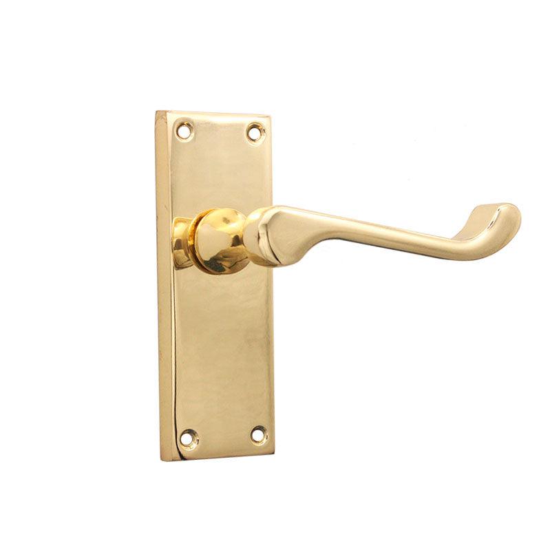 Victorian Scroll Latch Lever Handle 115mm Polished Brass-Levers on Backplate-Yester Home