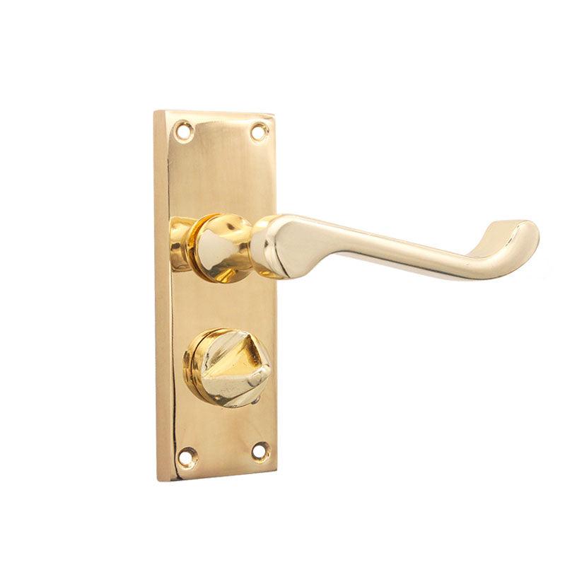 Victorian Scroll Privacy Lever Handle 115mm Polished Brass-Levers on Backplate-Yester Home