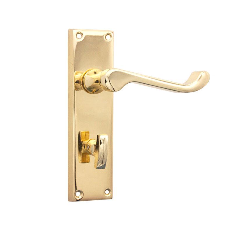 Victorian Scroll Privacy Lever Handle 150mm Polished Brass-Levers on Backplate-Yester Home