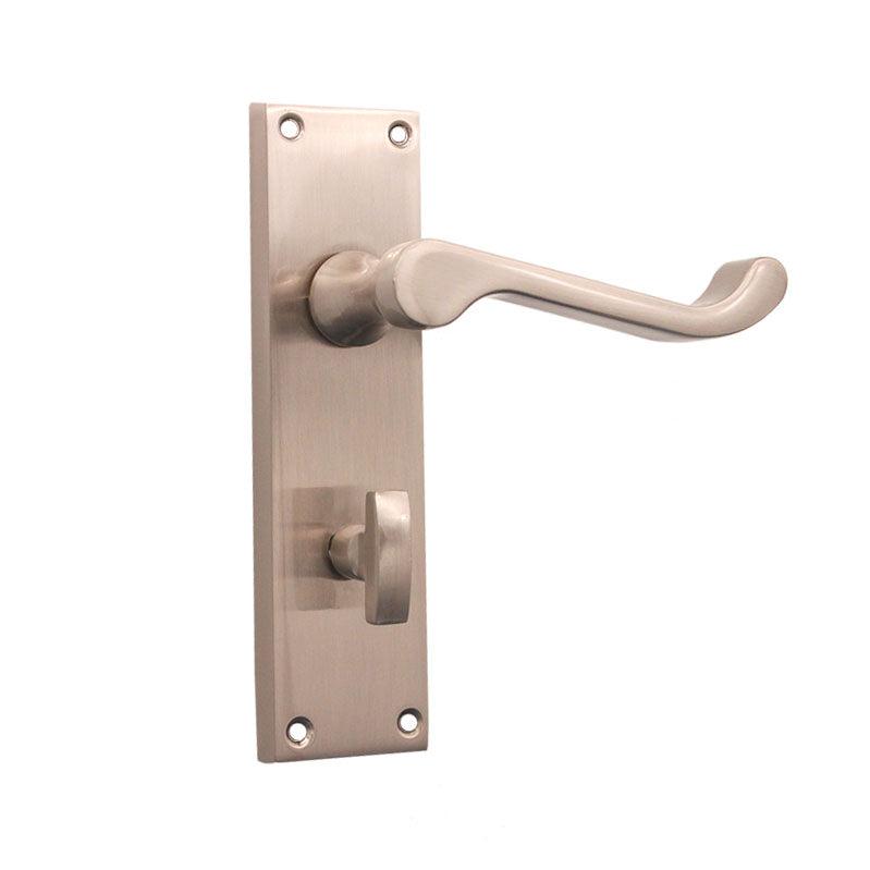 Victorian Scroll Privacy Lever Handle 150mm Satin Nickel-Levers on Backplate-Yester Home