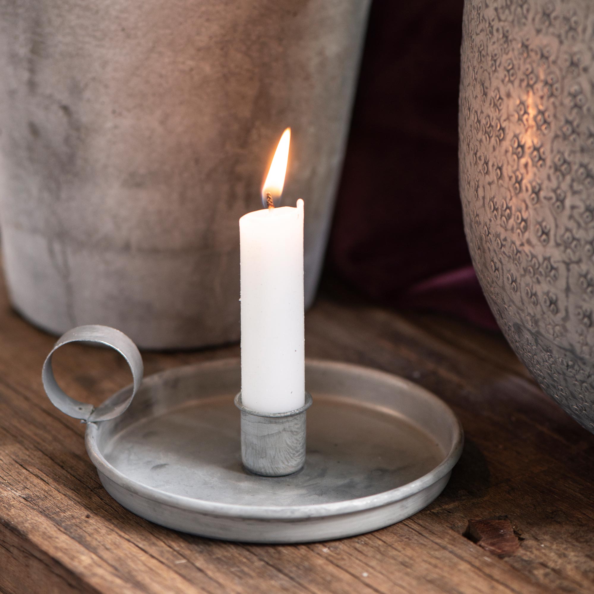 Vintage Style Metal Candle Holder with Handle-Candle Holders-Yester Home