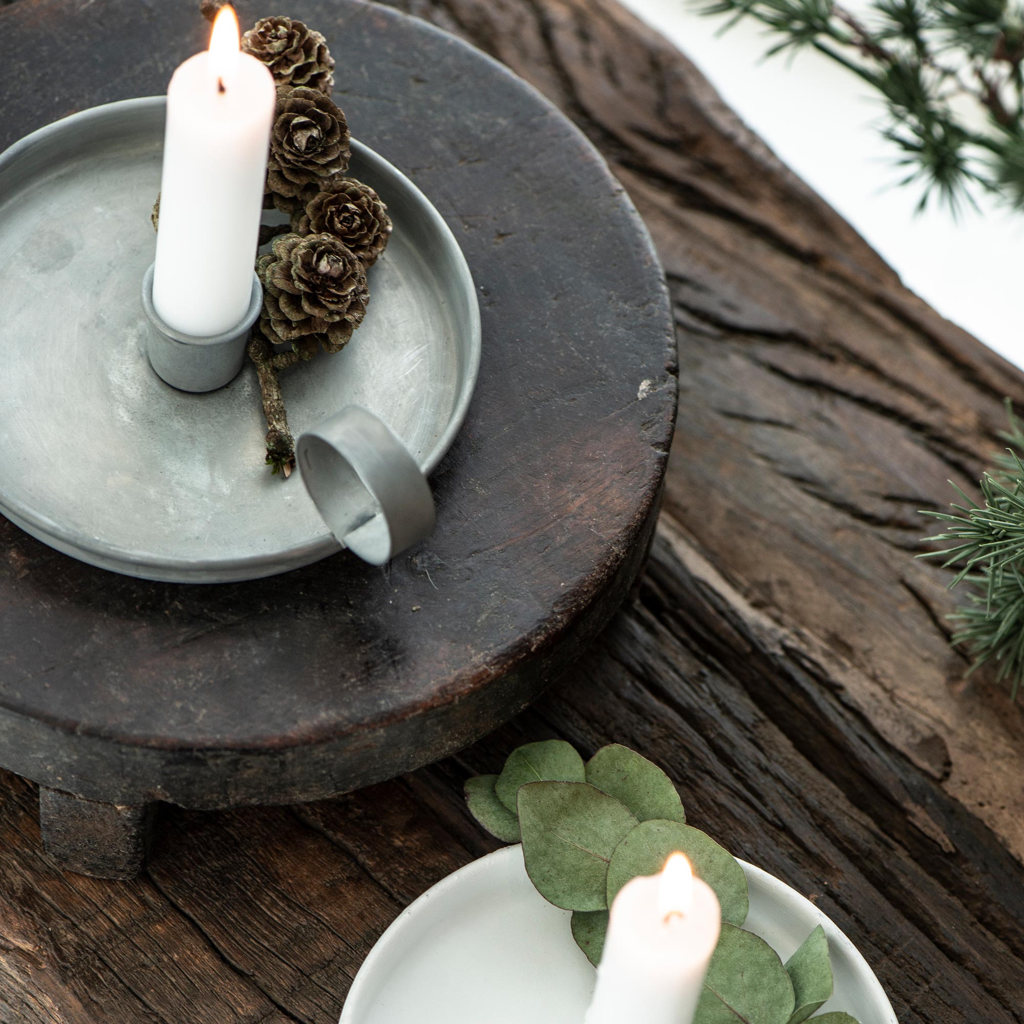 Vintage Style Metal Candle Holder with Handle-Candle Holders-Yester Home