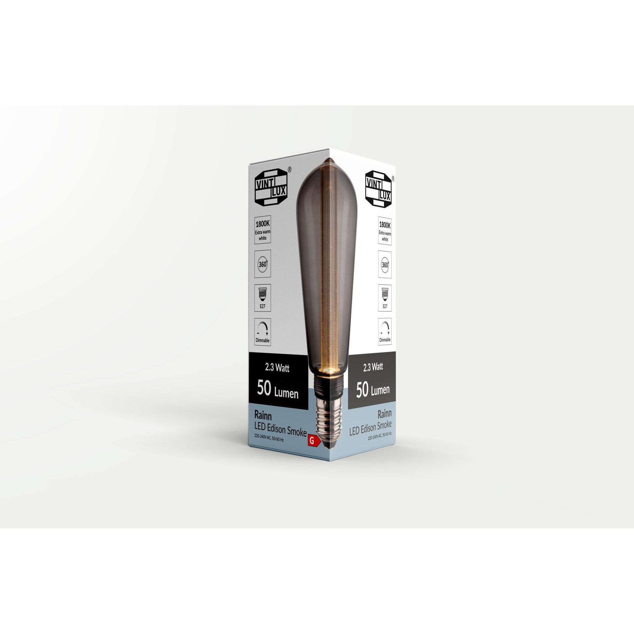 Vintlux E27 Dimmable LED Filament Lamp 2.3W ST60 50lm 1800K Rainn Edison Smoke-LED Filament Bulbs-Yester Home