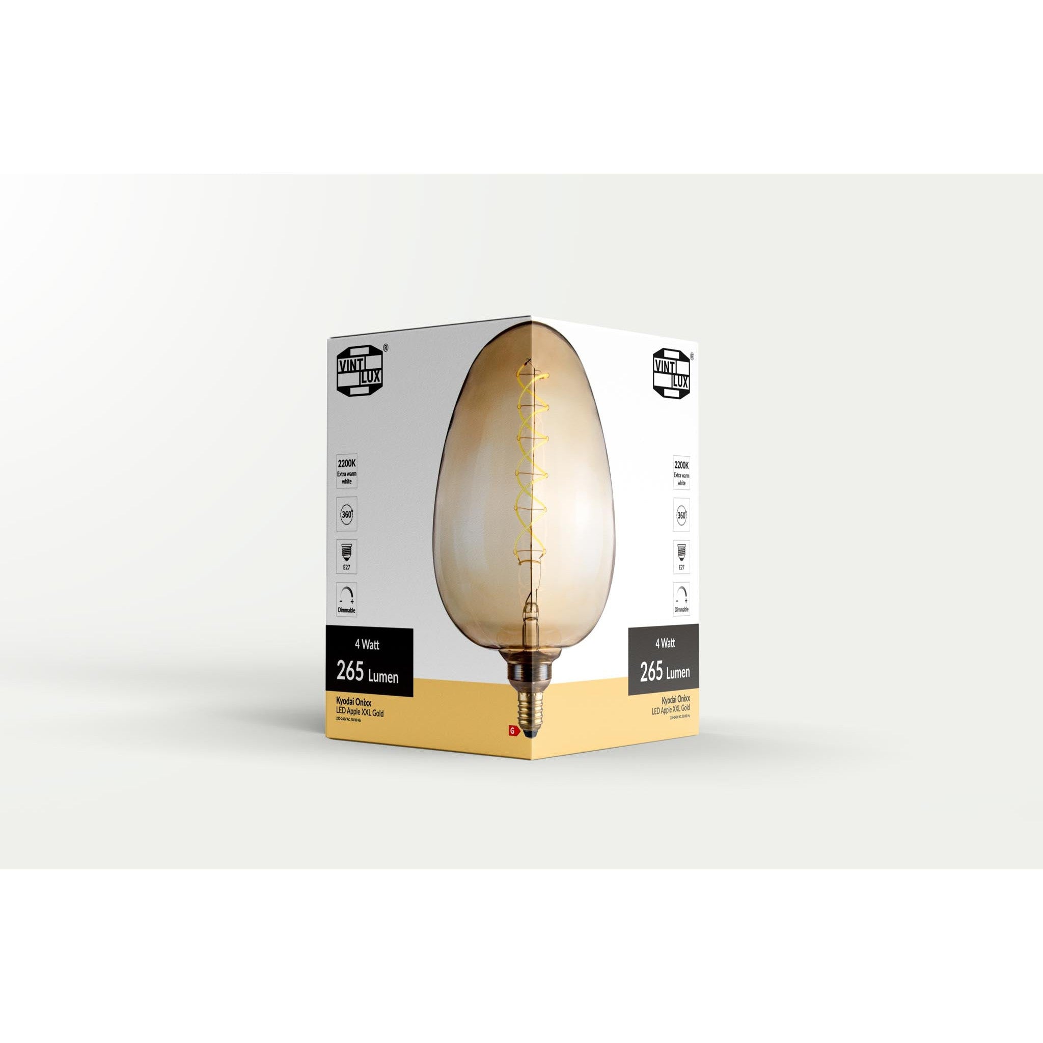 Vintlux E27 Dimmable LED Filament Lamp 4W S190 265lm 2200K - Kyodai Onixx Apple XXL Gold-LED Filament Bulbs-Yester Home