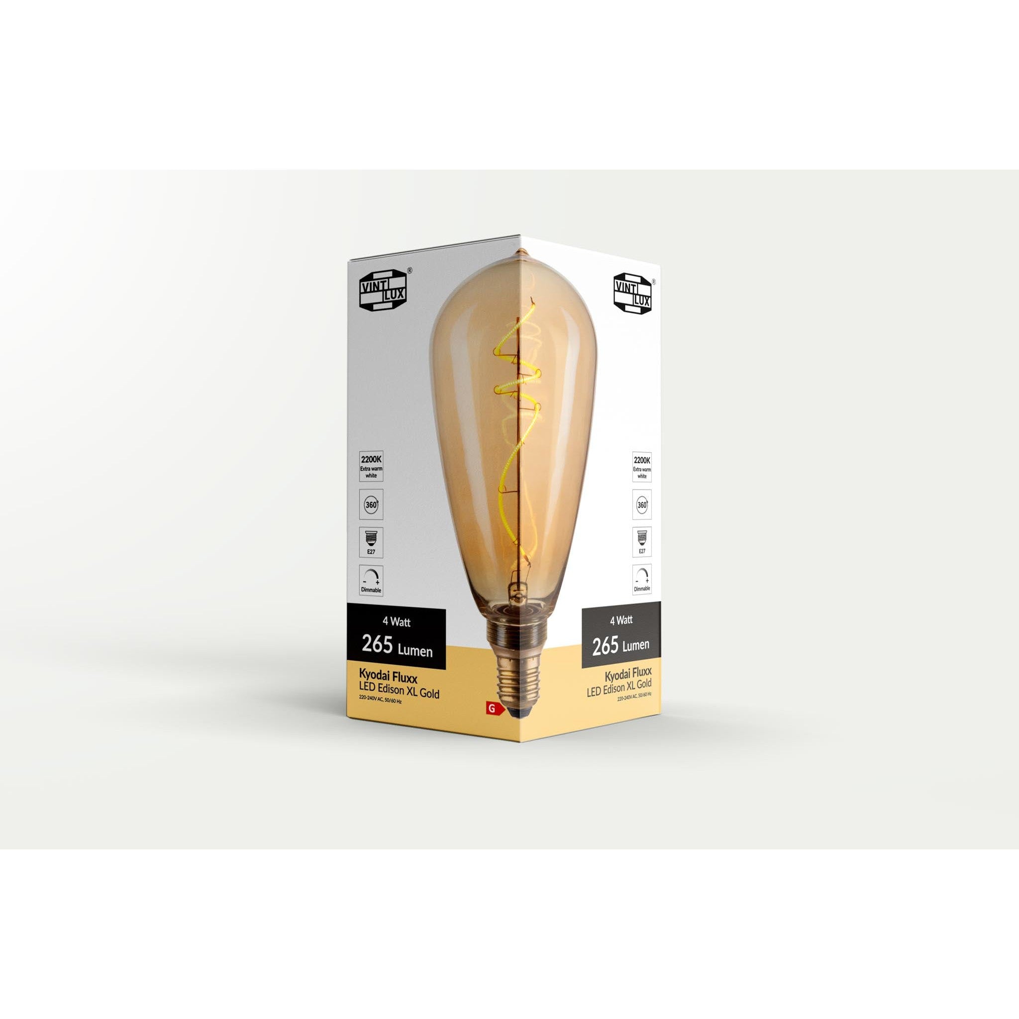 Vintlux E27 Dimmable LED Filament Lamp 4W SF100 265lm 2200K Kyodai Fluxx Edison XL Gold-LED Filament Bulbs-Yester Home