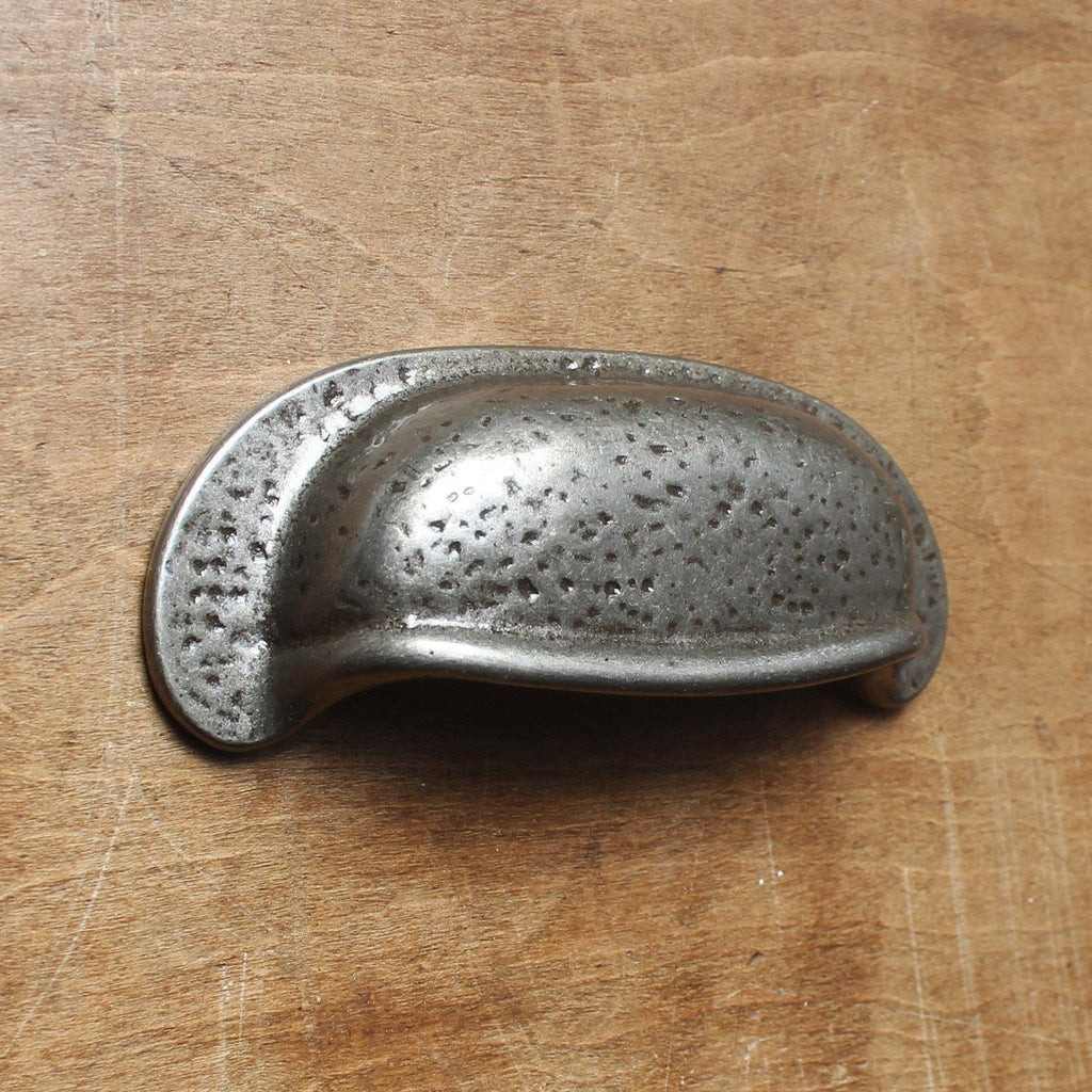 Warwick Mottled Cast Iron Cup Pull Handle-Drawer Pulls-Yester Home