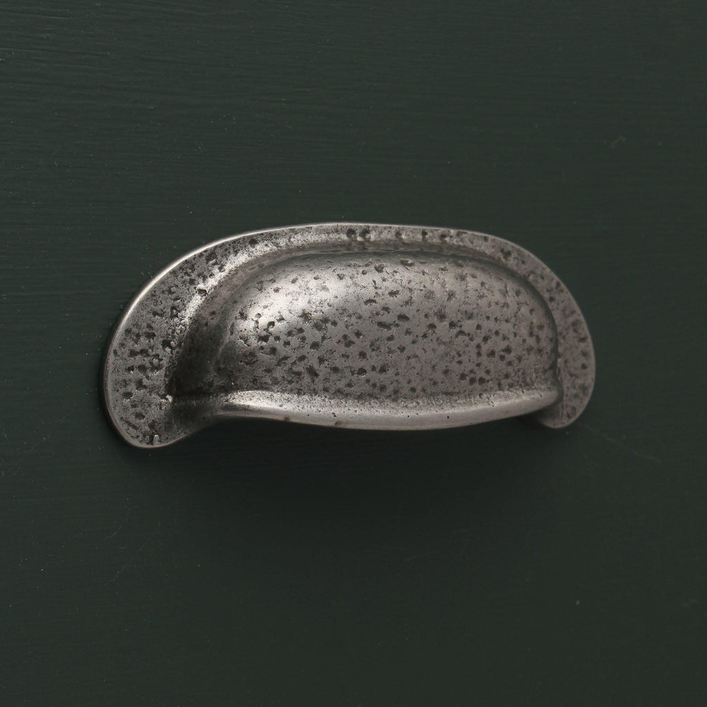 Warwick Mottled Cast Iron Cup Pull Handle-Drawer Pulls-Yester Home