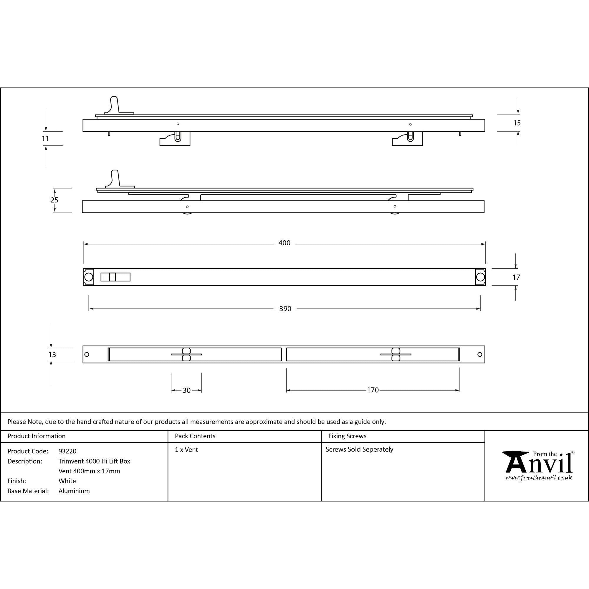 White Trimvent 4000 Hi Lift Box Vent 400mm x 17mm | From The Anvil - Window Ventilation - From The Anvil - Yester Home