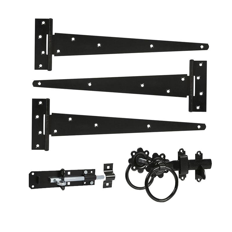 14" 350mm Plain Ring Gate Ironmongery Kit Black-Ironmongery Kits-Yester Home
