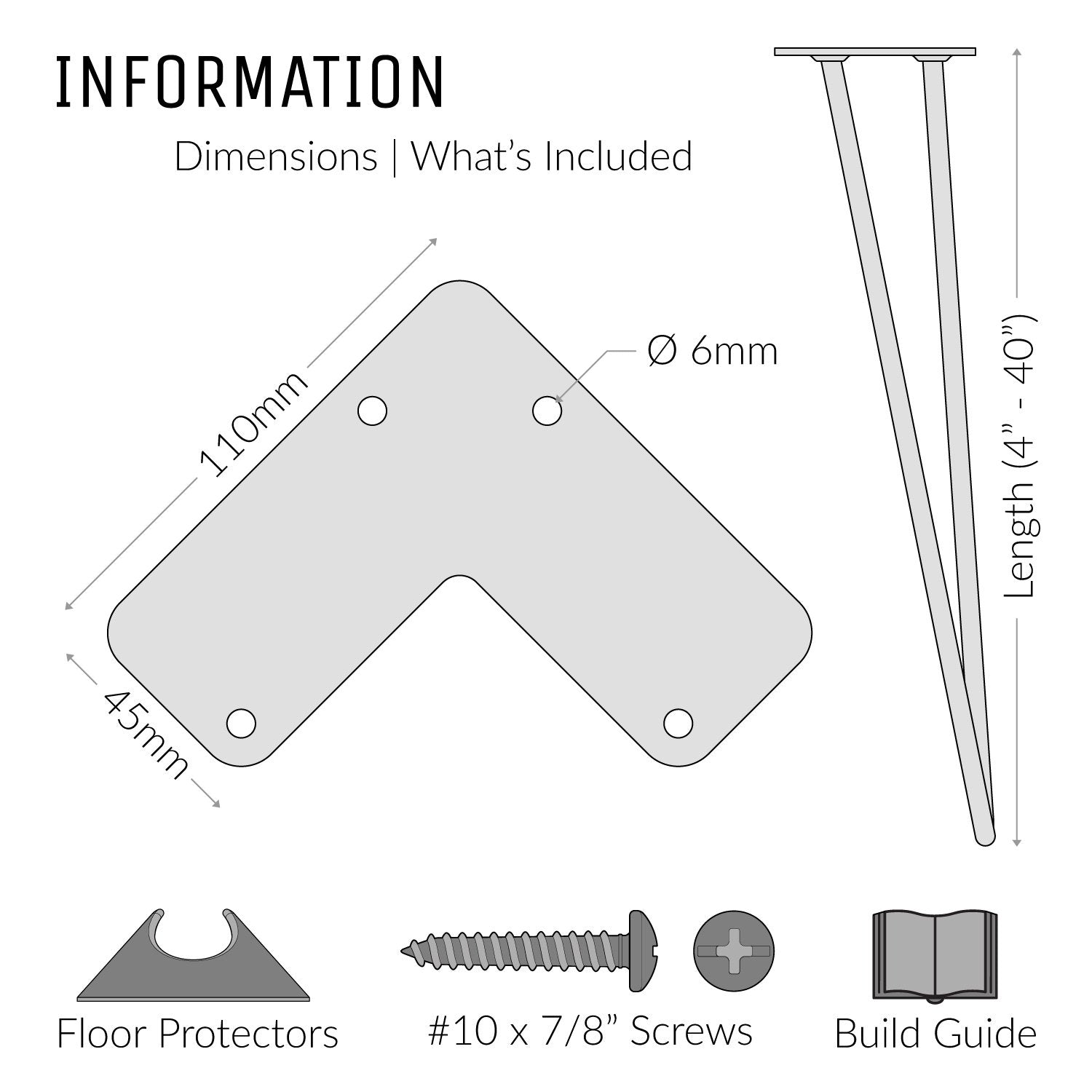 40inch / 102cm - Bar-Hairpin Legs-Yester Home