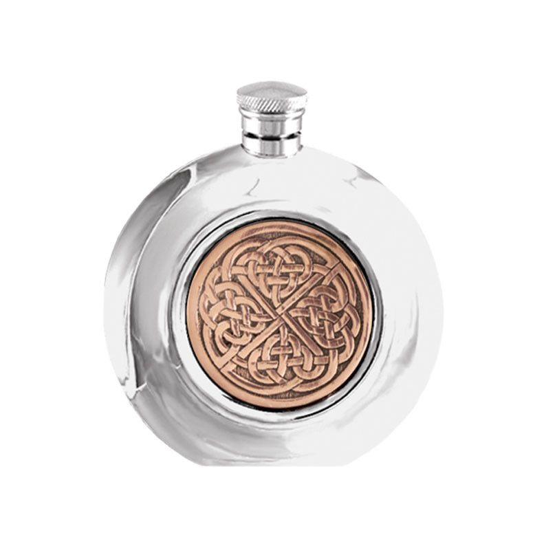 6oz Circular Celtic Rose Pewter Hip Flask-Hip Flasks - Pewter-Yester Home