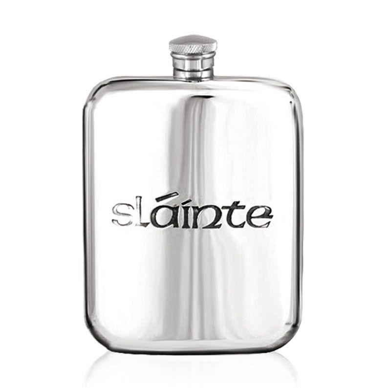 6oz Irish Slainte Pewter Hip Flask-Hip Flasks - Pewter-Yester Home