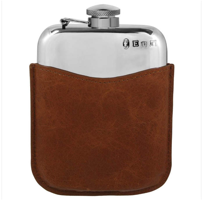 6oz Pewter Hip Flask With Leather Pouch - Hip Flasks - Leather - English Pewter Company - Yester Home