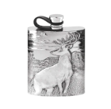 6oz Pewter Hip Flask with Embossed Highland Stag Design - Hip Flasks - Stainless Steel - English Pewter Company - Yester Home
