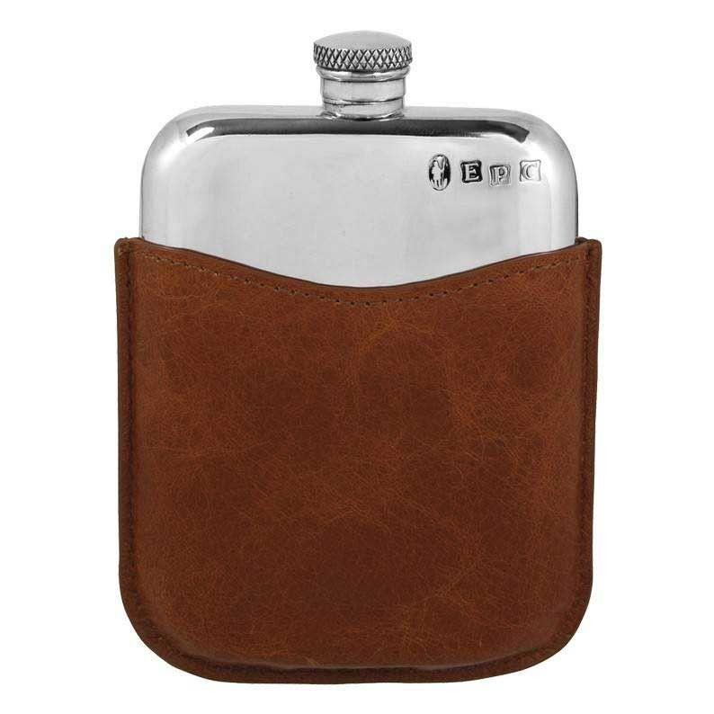 6oz Pewter Purse Hip Flask With Leather Pouch
