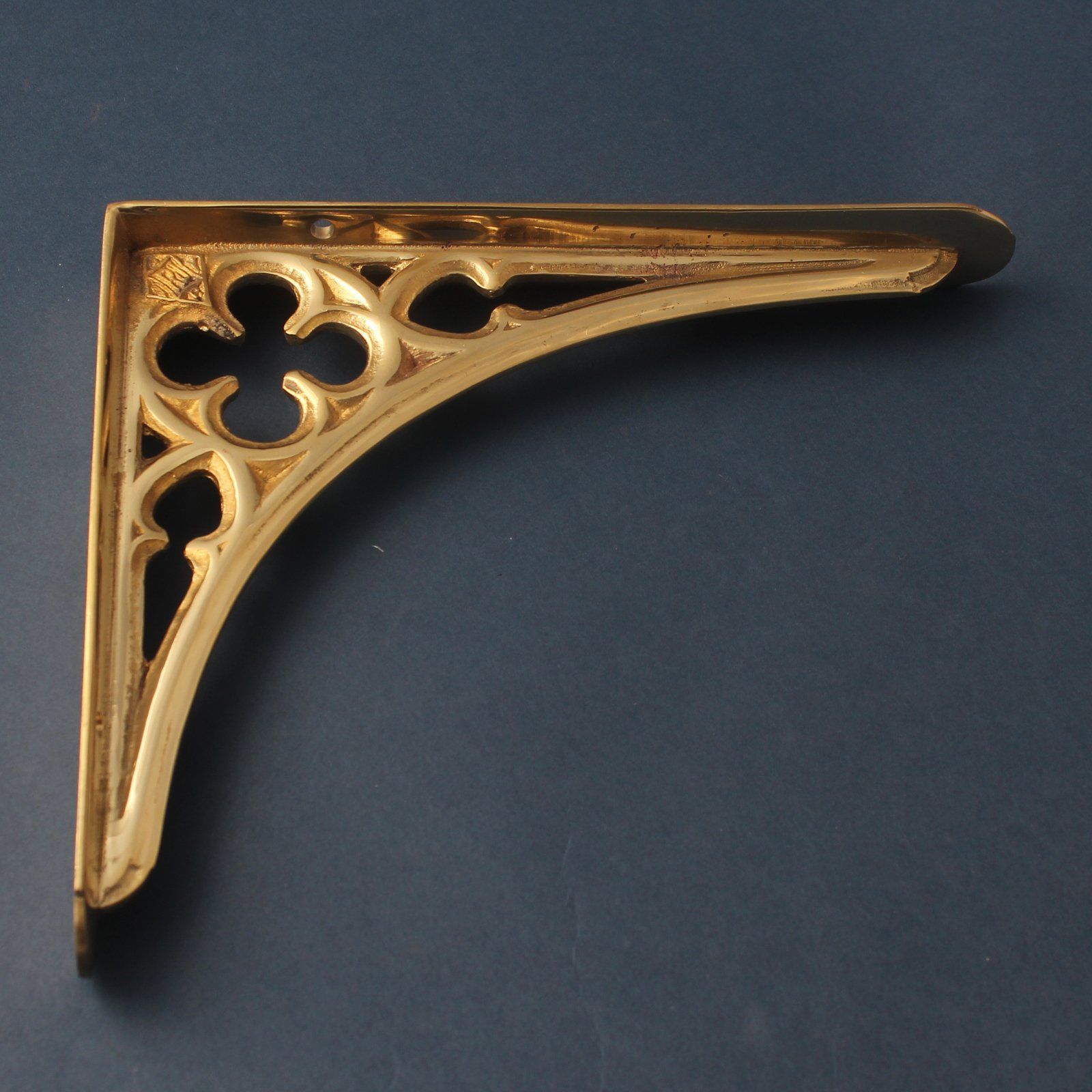 8 x 7 Inch Gothic Brass Shelf Bracket-7 - 8" Shelf Brackets-Yester Home