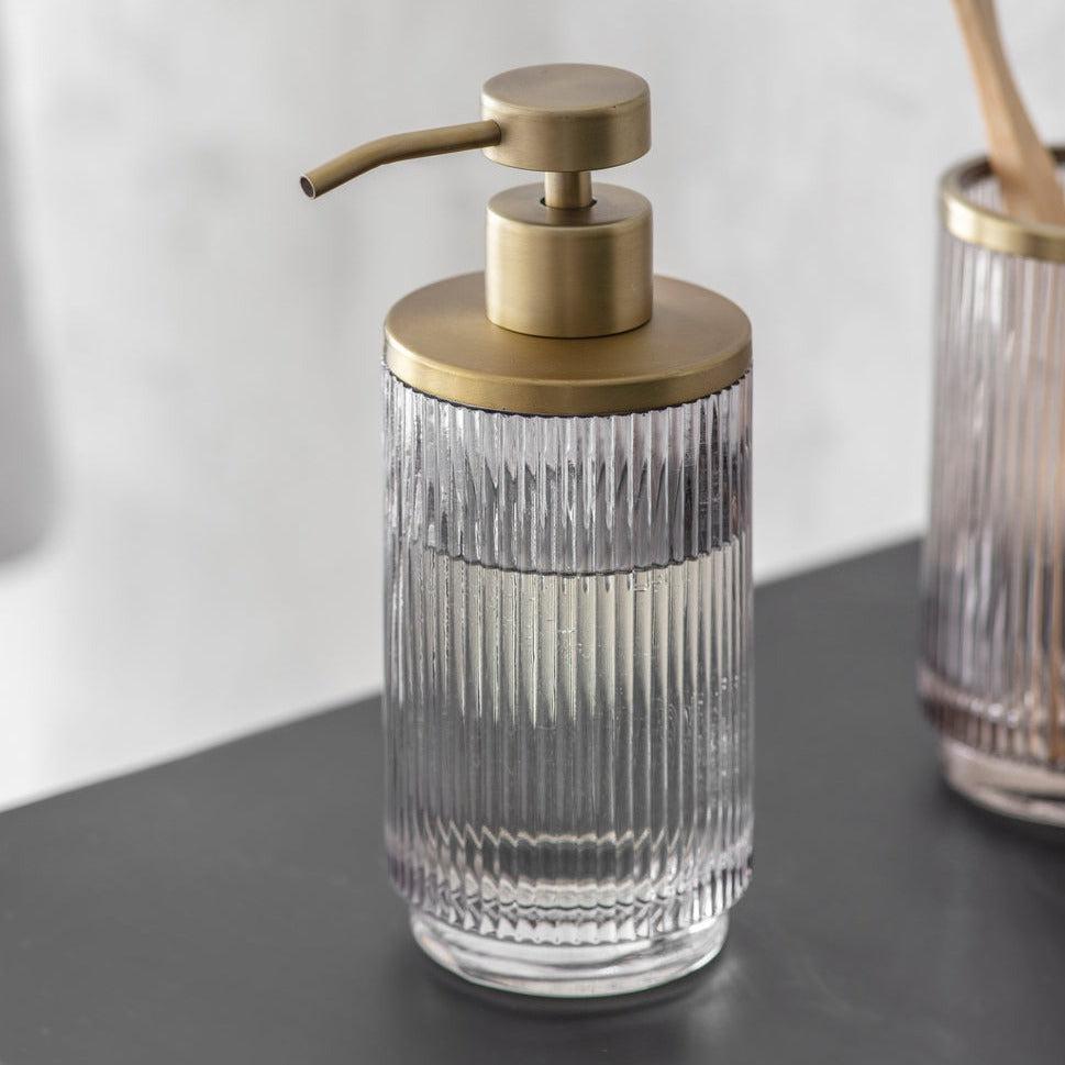 Adelphi Brass Soap Dispenser in Smoke - Glass-Soap & Lotion Dispensers-Yester Home