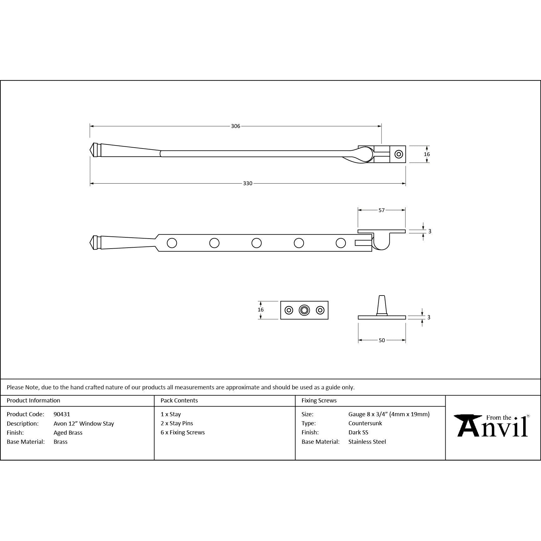 Aged Brass 12" Avon Stay | From The Anvil - Stays - From The Anvil - Yester Home