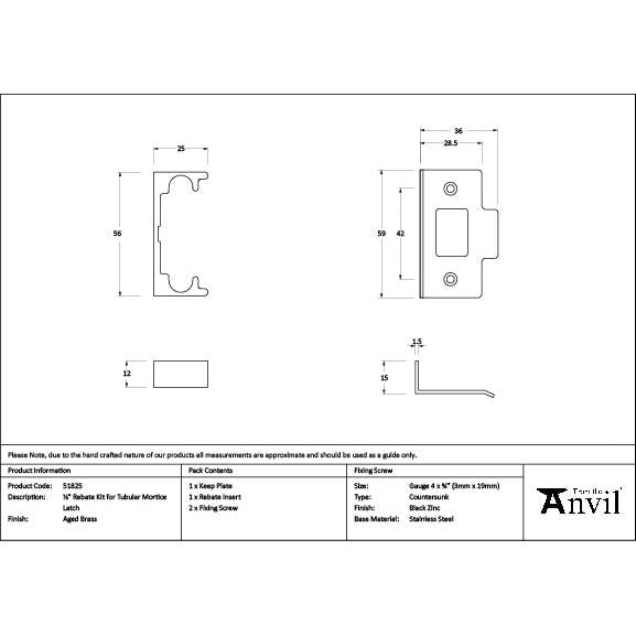 Aged Brass ½" Rebate Kit for Tubular Mortice Latch - Latches - From The Anvil - Yester Home