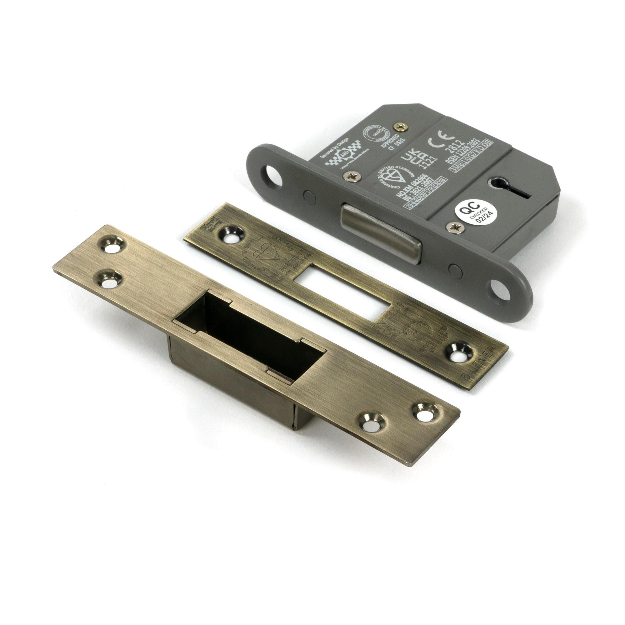 Aged Brass 2½" 5 Lever BS Dead Lock - Deadlocks & Deadbolts - From The Anvil - Yester Home