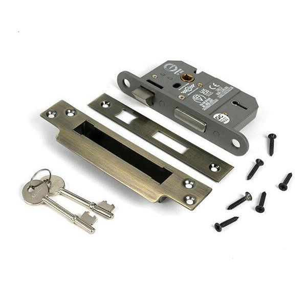 Aged Brass 2½" 5 Lever BS Sash Lock - Sash Locks - From The Anvil - Yester Home