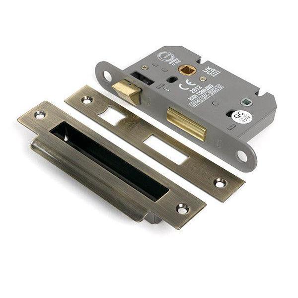 Aged Brass 2½" Heavy Duty Bathroom Mortice Lock - Bathroom Locks - From The Anvil - Yester Home
