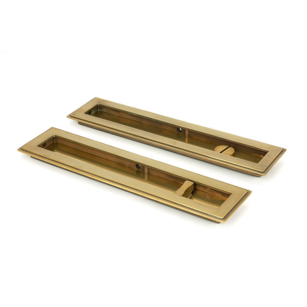 Aged Brass 250mm Art Deco Rectangular Pull - Privacy Set | From The Anvil-Cabinet Pulls-Yester Home