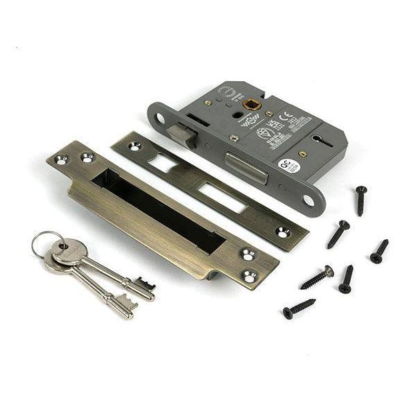Aged Brass 3" 5 Lever BS Sash Lock KA - Sash Locks - From The Anvil - Yester Home