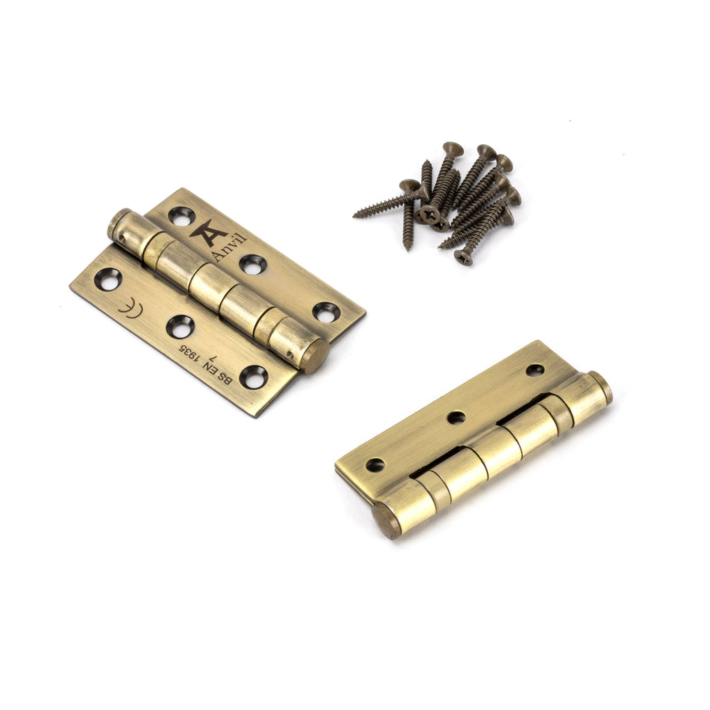 Aged Brass 3" Ball Bearing Butt Hinge (pair) ss | From The Anvil-Butt Hinges-Yester Home