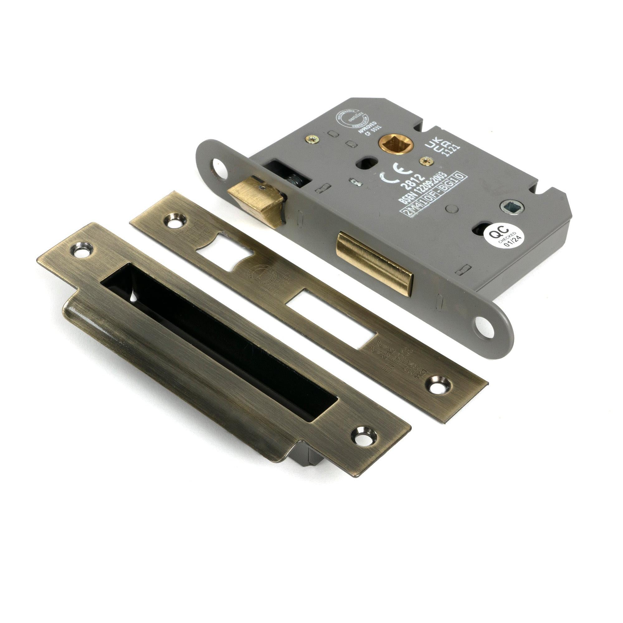 Aged Brass 3" Heavy Duty Bathroom Mortice Lock - Bathroom Locks - From The Anvil - Yester Home