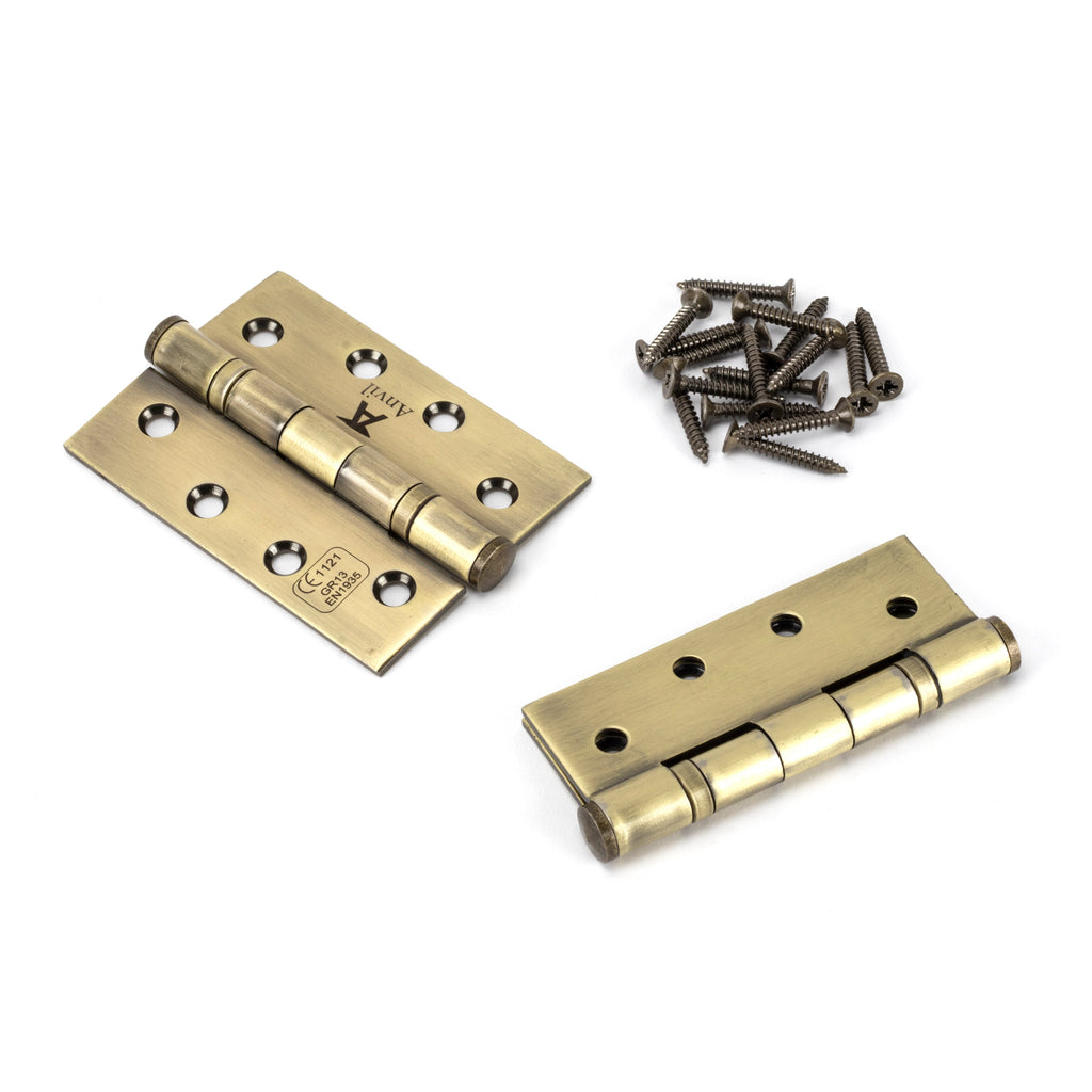 Aged Brass 4" Ball Bearing Butt Hinge (pair) ss | From The Anvil-Butt Hinges-Yester Home
