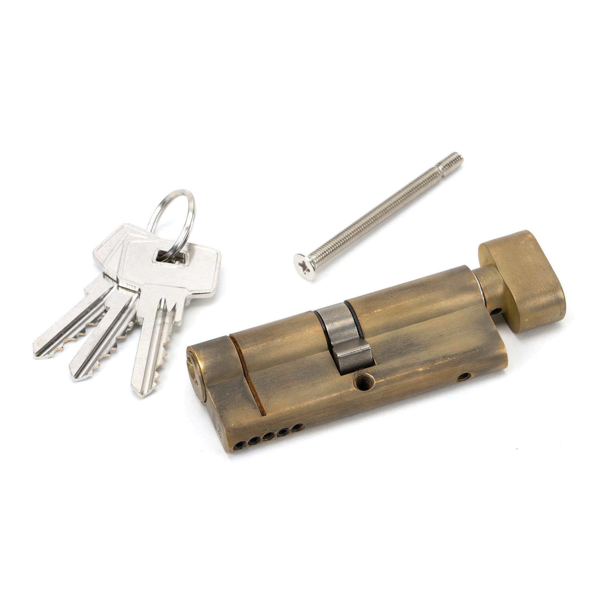 Aged Brass 40/40 5pin Euro Cylinder/Thumbturn KA | From The Anvil - Euro Cylinders - From The Anvil - Yester Home