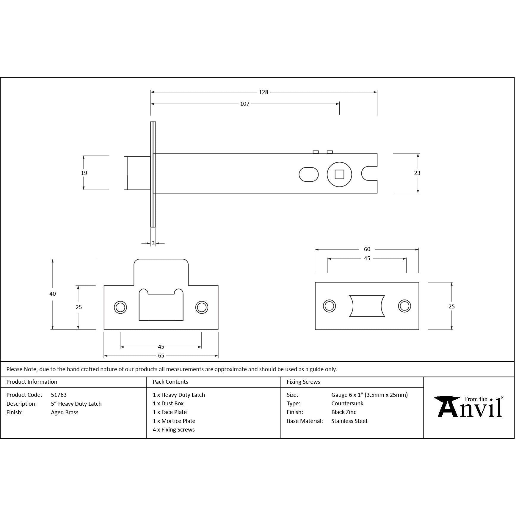 Aged Brass 5" Heavy Duty Latch - Latches - From The Anvil - Yester Home