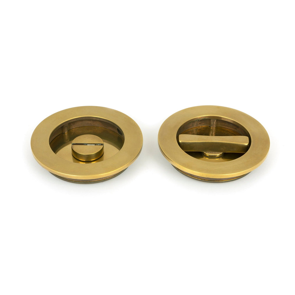Aged Brass 75mm Art Deco Round Pull - Privacy Set | From The Anvil-Cabinet Pulls-Yester Home