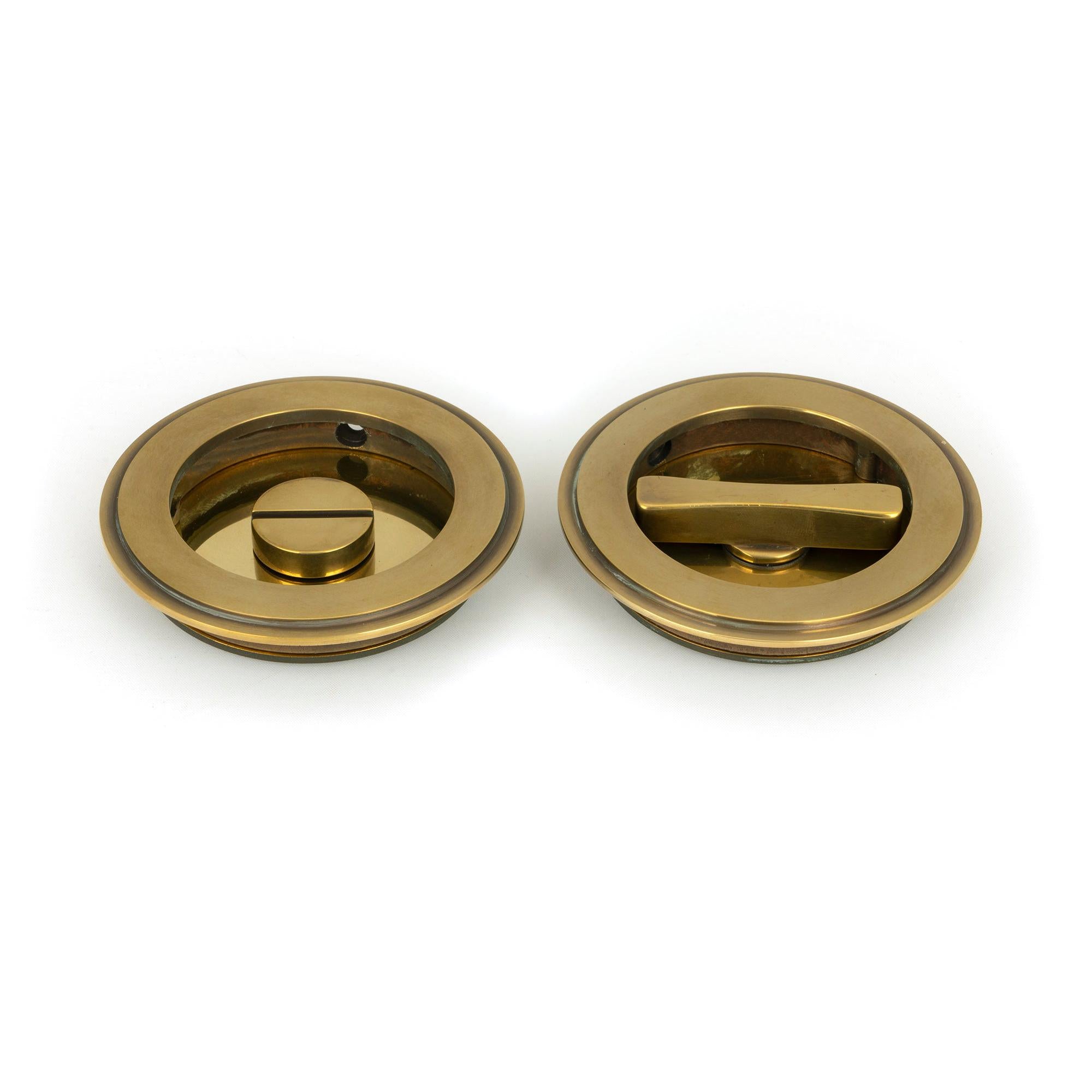 Aged Brass 75mm Art Deco Round Pull - Privacy Set | From The Anvil - Cabinet Pulls - From The Anvil - Yester Home