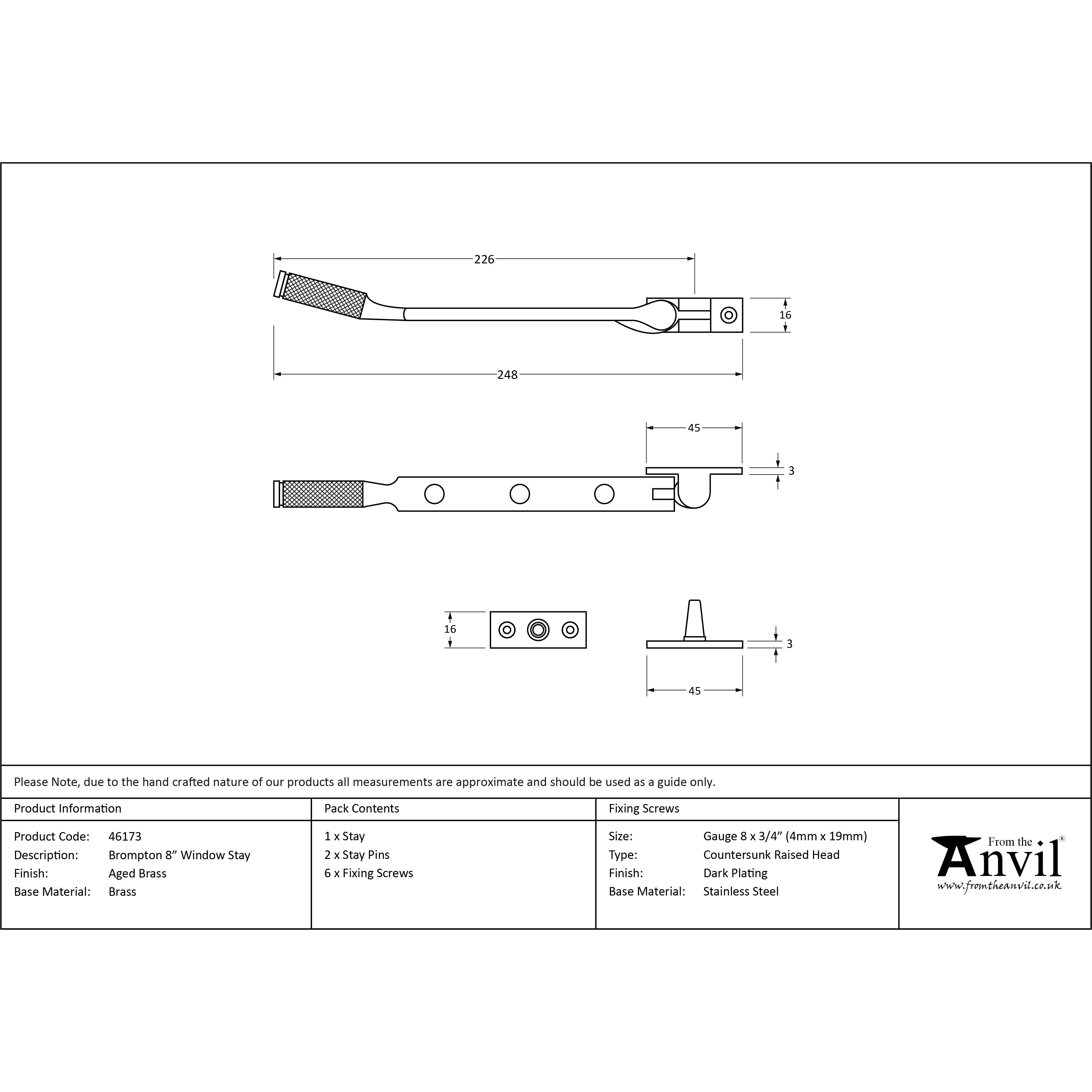 Aged Brass 8" Brompton Stay | From The Anvil-Stays-Yester Home